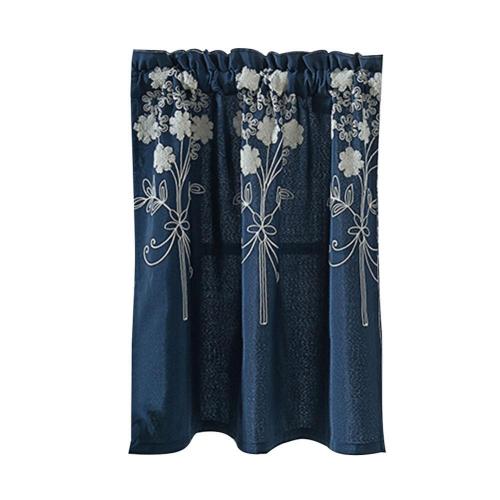 Solid Color Flower Pattern Kitchen Short Curtain Valance Drape Window Home Decor: Navy Blue / L