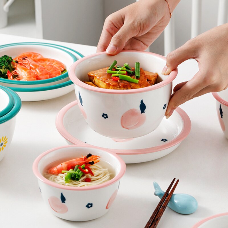 Keramische Diner Borden Kommen Set Leuke Bloem En Perzik Patroon Huishouden Enkele Grote Servies Vajilla Тарелки Для Еды