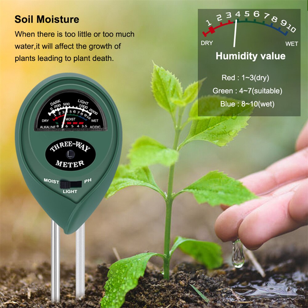 3-In-1 Soil Moisture Meter PH Tester For Earth Plants Flowers Acidity Moisture Measurement Garden Tool Determinant Soil Test Kit