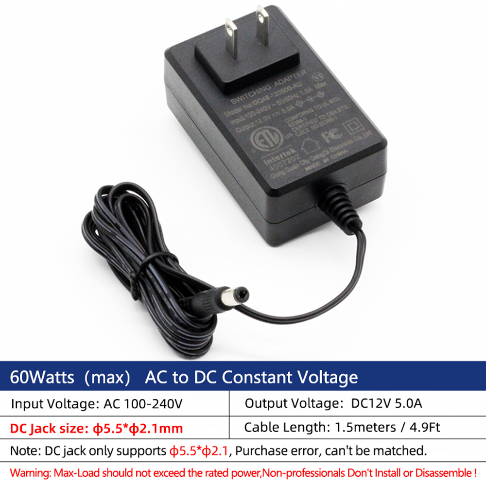 US high power adapter AC100-240V to DC12V 12W/36W/60W 1A3A/5A 5.5x2.1mm DC power plug for router LED light strips, etc.: Blue
