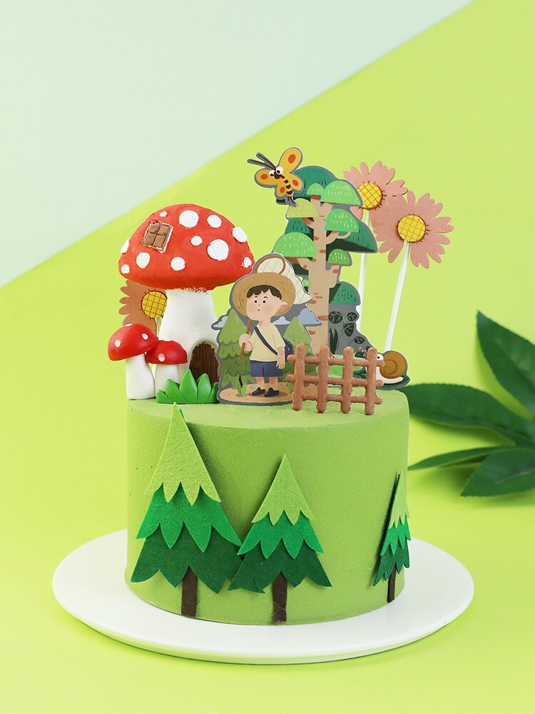 Boom Paddestoel Huis Bos Cake Toppers Voor Kid &#39;S Verjaardag Decoratie Jongen Vlinder Bloem Cupcake Toppers Verjaardag Broodjes