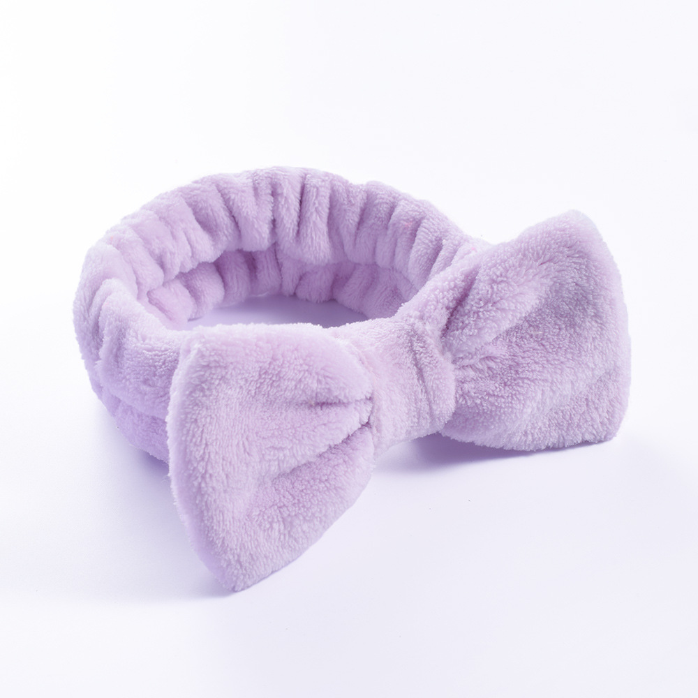 Diademas para el pelo para lavar la cara, diadema con lazo de lana Coral suave y cálida para mujeres y niñas, turbante, accesorios para el cabello de: Púrpura claro