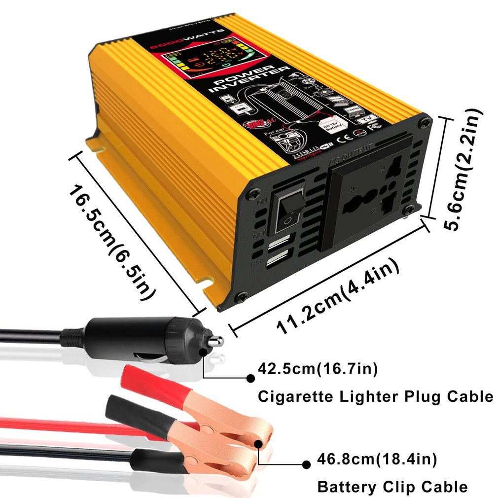 6000w 12v to 220v smart skjerm bil strøm inverter omformer adapter dual usb spenningstransformator modifisert sinusbølge