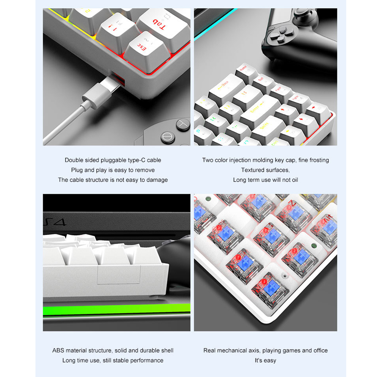 Teclado mecánico para videojuegos RGB, teclado pequeño con cable de 68 teclas, retroiluminación LED, interruptor rojo y azul para Gamer, ordenador portátil y PC