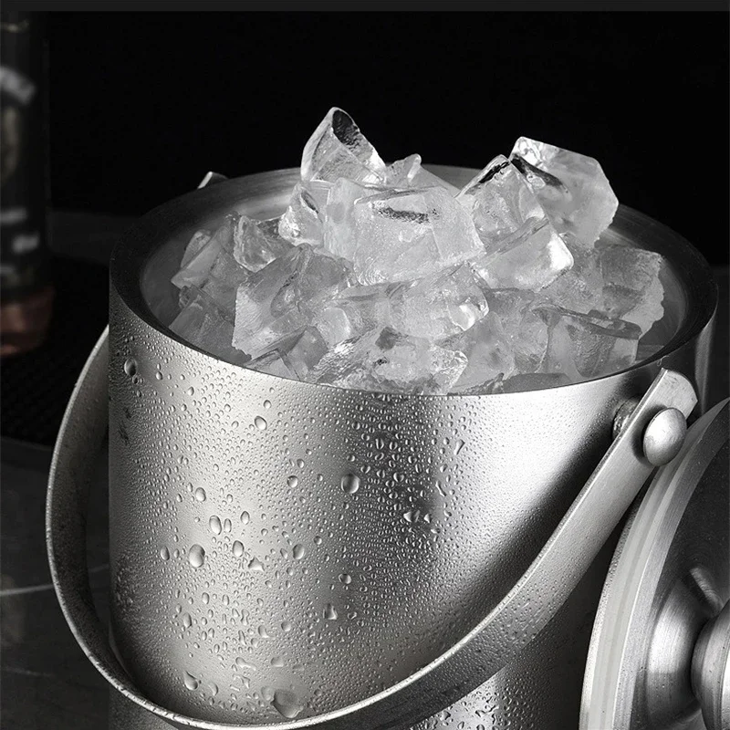 Stainless Steel Ice Grain Ice Bucket Double Walled Cooler Bucket Portable Beer Bucket with Comfortable Carry Handle Beer Cooler