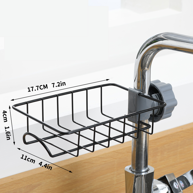 Badezimmerregale, Duschregal, Aluminiumkorb für Seife, Badezimmer, Aufbewahrung, verstellbar, Küchenarmatur, Waschbecken, Lappenhalter: Schwarz