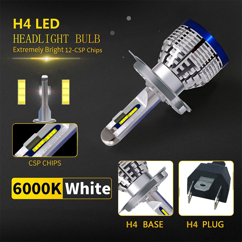 Bombilla LED blanca para motocicleta, faro LED H4 9003 HS1 6000K, 9600LM, 70W, 12V, para BMW F800R F 800R F 800 R