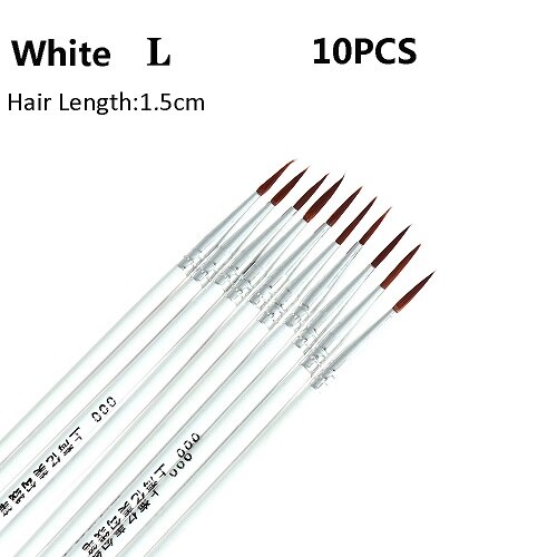 Juego de pinceles finos de nailon para pintura acrílica, pincel fino para pintar a mano, suministros de arte, bolígrafo para dibujo artístico, 10 unidades: White L