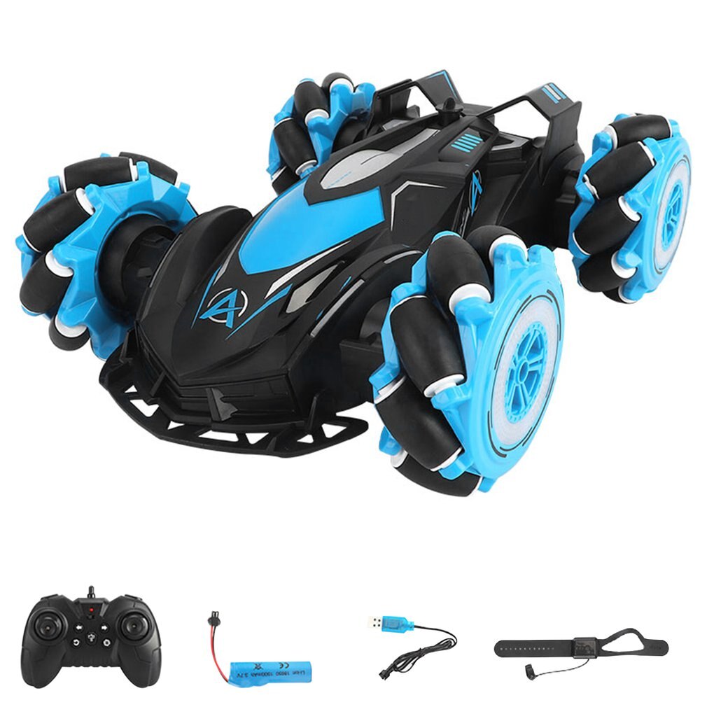 D885 1:14 2.4G 4WD Afstandsbediening Stunt Auto Met Licht Spray Vervorming Gebaar Sensing Muziek Rc Drift Voertuig: Blauw