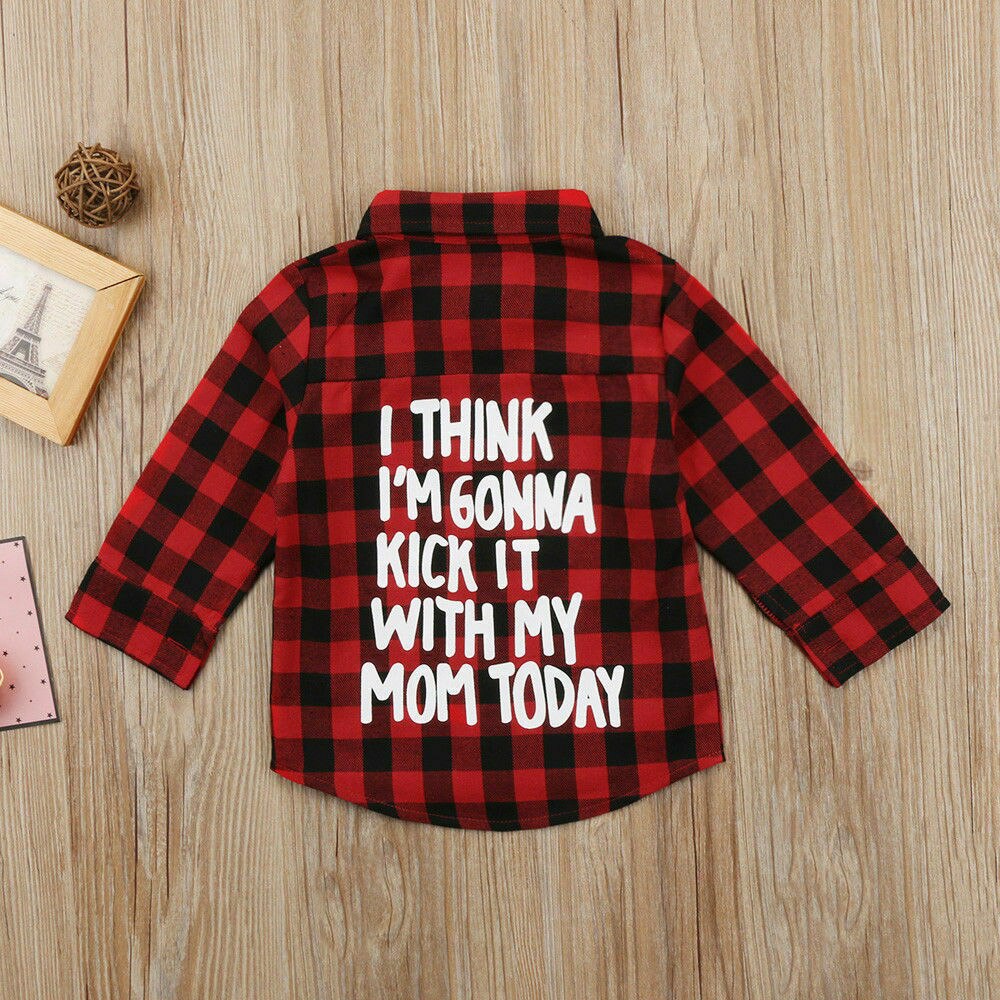 Kleinkind freundlicher Baby Junge Mädchen verrotten Plaid Spitzen Hemd Zugeknöpft Langarm-Shirt ICH DENKE ICH Behälter GONNA trete ES HEUTE MIT MEINEM Mama HEUTE