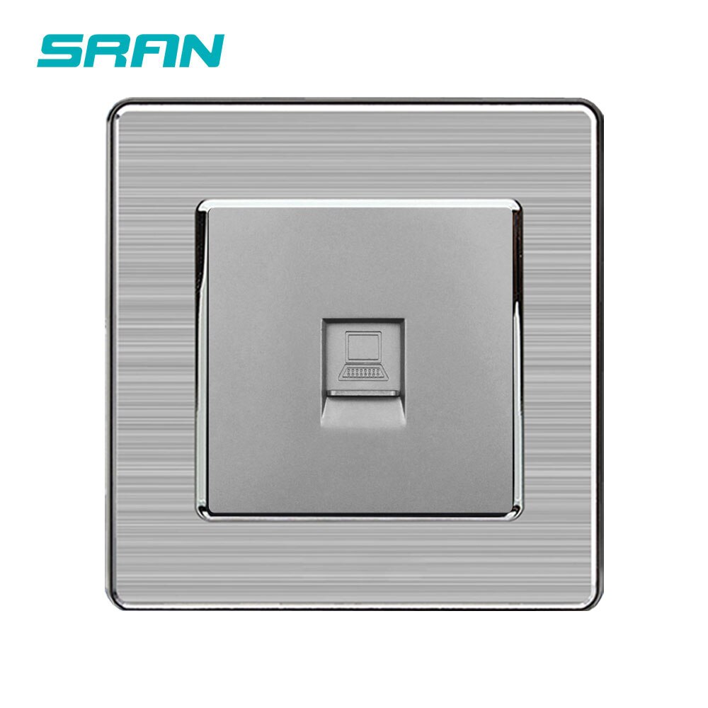Sran væg  rj45 stik, kat 5 datanetværk computer interface rustfrit stål panel 86mm*86mm hvid/sort/guld: Grå  a2 rj45 kat 5