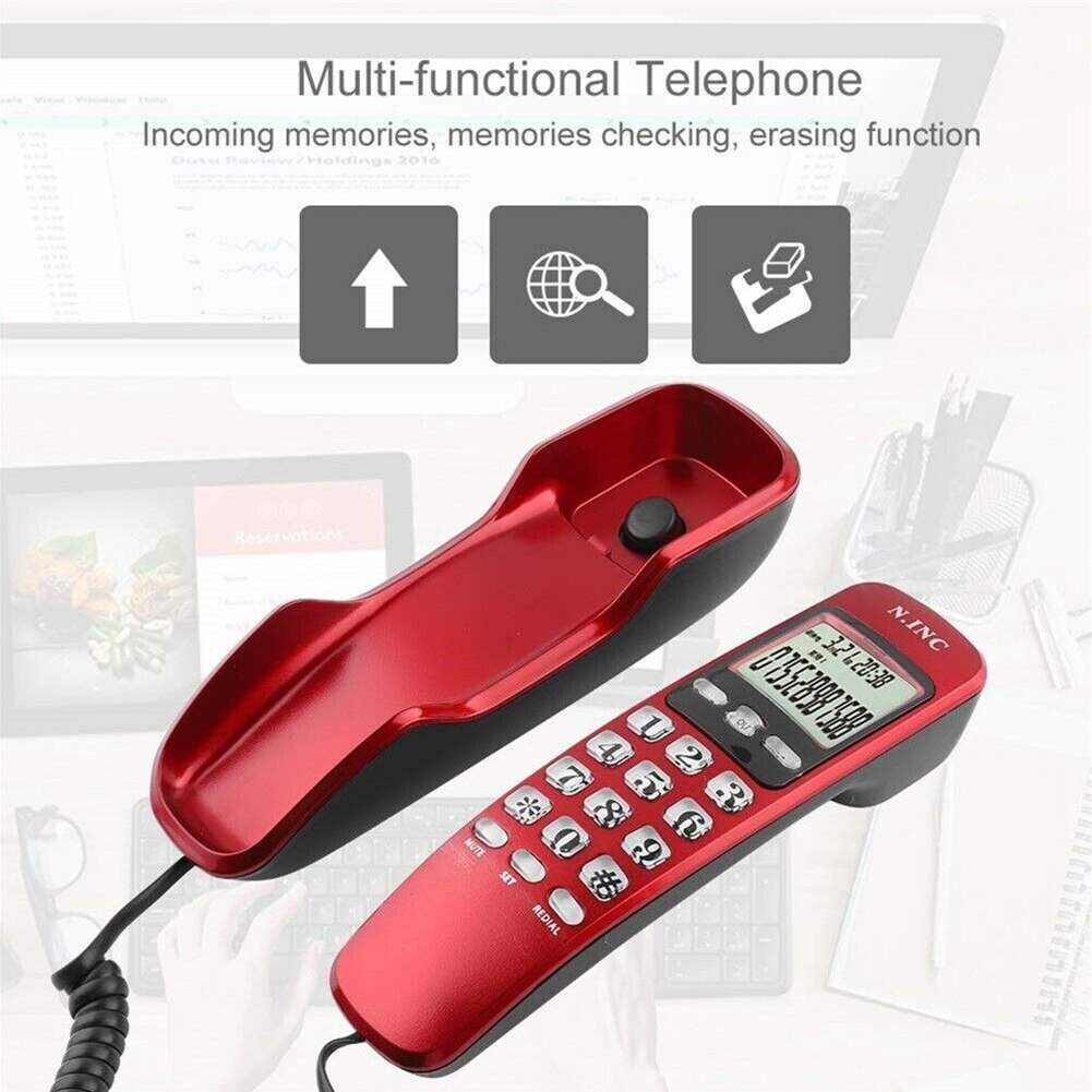 Call Memory LCD Display Wall Mounted FSK DTMF Callback Landline Home Office Corded Telephone Hotel Caller ID Ringtone Adjustment