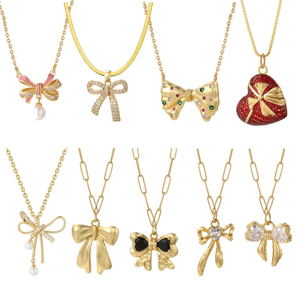 Collier à nœud pour femmes, pendentif en forme de cœur papillon mignon, couleur or, colliers à longue chaîne en acier inoxydable, Cadenas de cou Para Hombre en