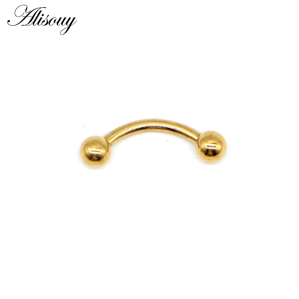 Brinco curvo de lábio e sobrancelha alisouy, 2 peças, aço inoxidável, piercing de mamilo, punk, unissex, piercing corporal, septo estéro: 2pc Gold / 8 mm