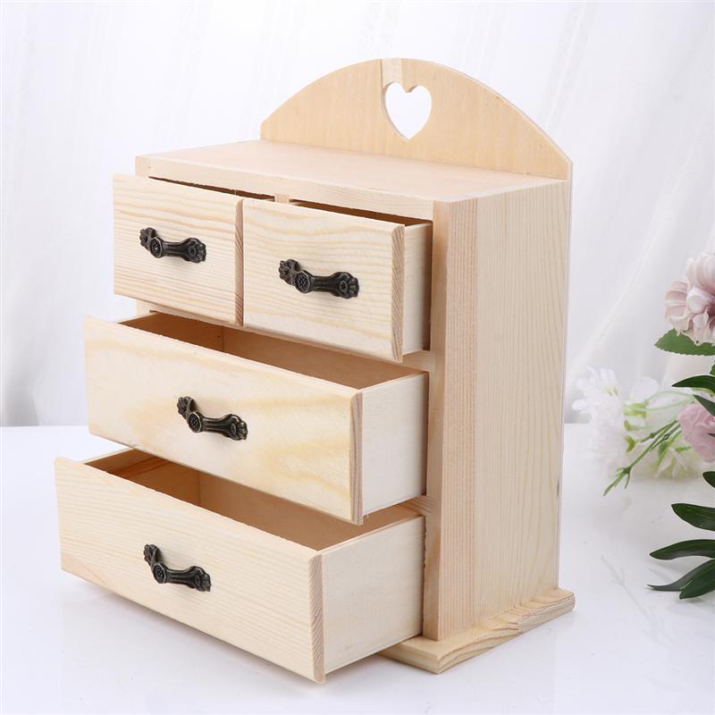 1pc Wooden Jewelry Box Household Multifunctional Drawer Jewelry Box Organizer Kids DIY Handmade DIY Wooden Drawer For Necklace