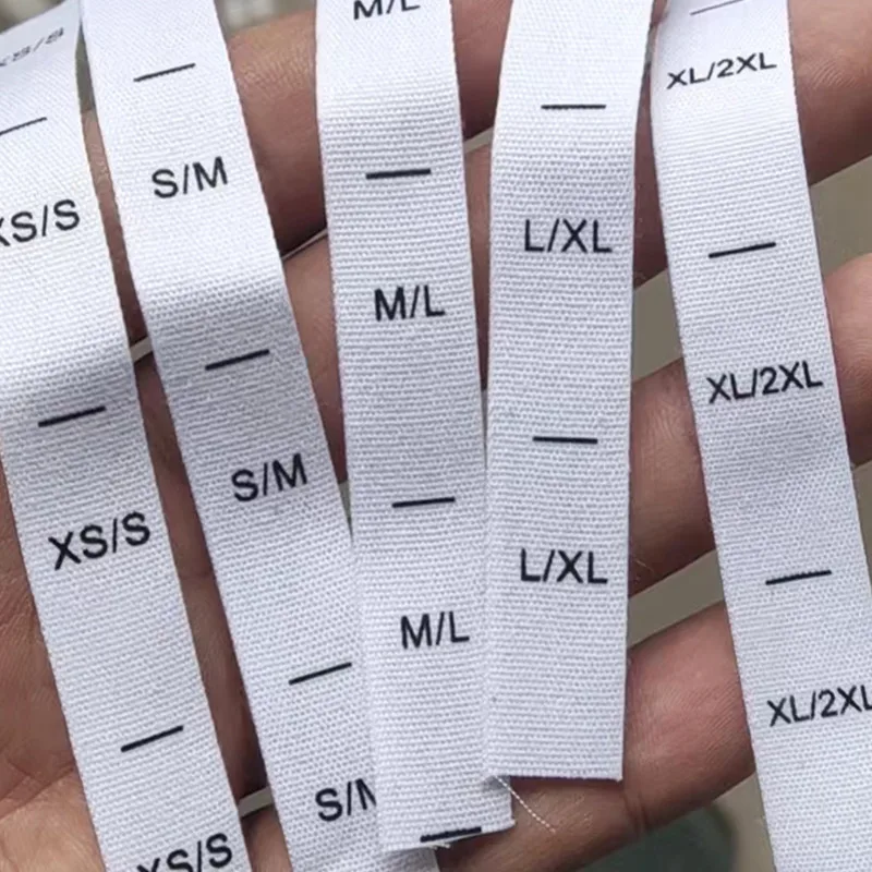 50 stuks Wit katoen Dubbele Maat Label voor volwassen XS/S S/M M/L L/XL XL/2XL Print Doek Maat Etiketten