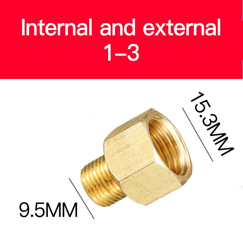 Adaptador de cobre de 1/8 ", 3/8", 1/2 ", 3/4", macho y hembra, Conector de conector de tuberías de latón reductor, adaptador de Gas y aire, presión de agua y combustible: 1-3