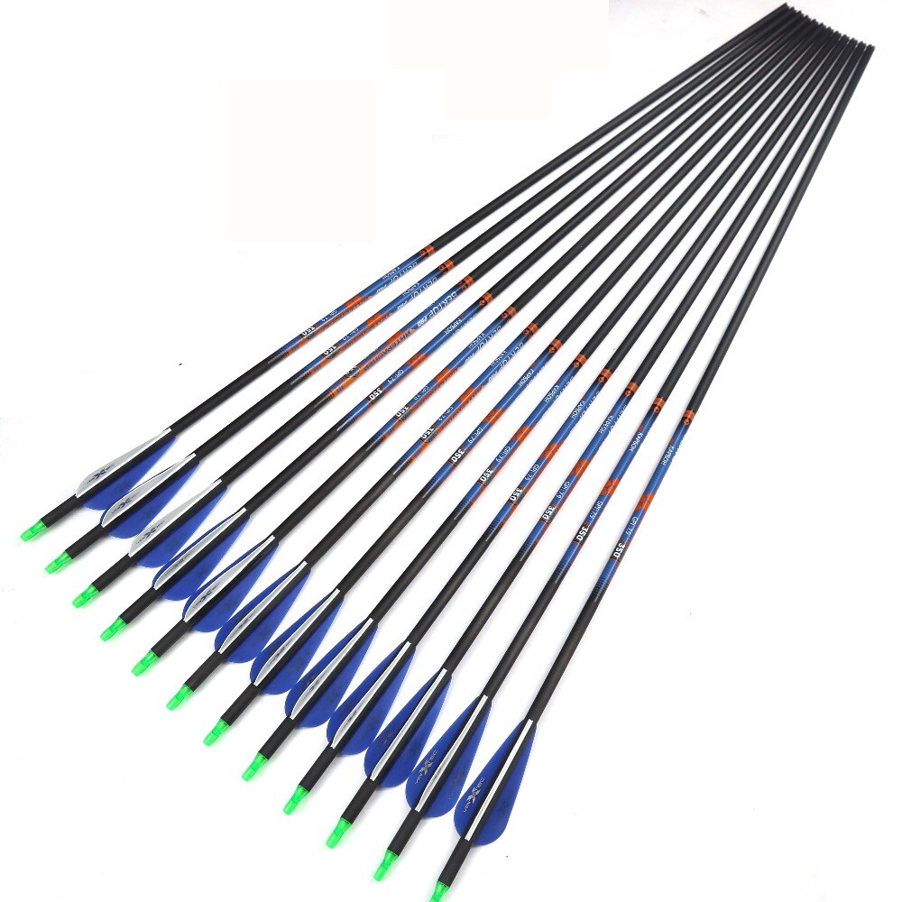 6/12Pc 30 Inches Pure Carbon Pijl Wervelkolom 500 Id 6.2 Mm Met 3 Inch Vantec Veer +-0.003 Rechtheid Blauw Wit