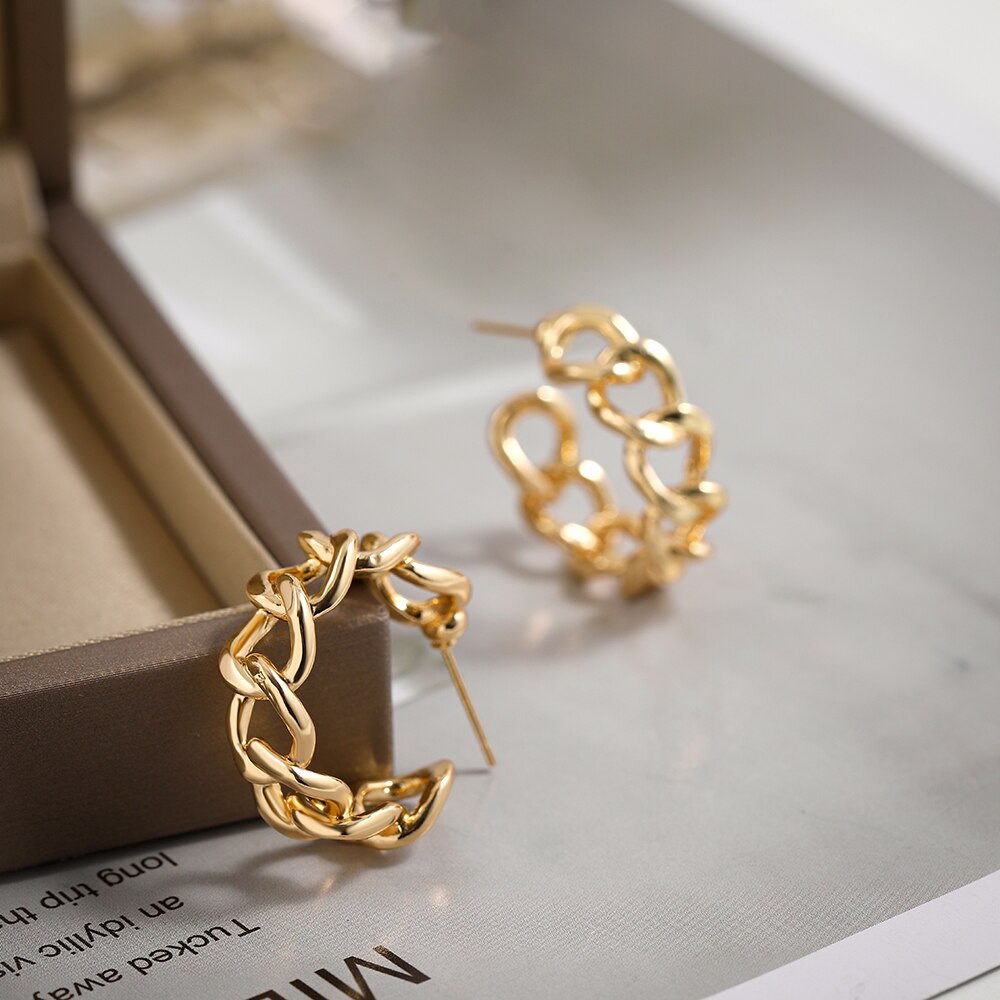 Link Chain Twist Cirkel Ronde Oorringen Gold Metal Eenvoudige Koreaanse Oorringen Voor Vrouwen 2022 Trendy Sieraden