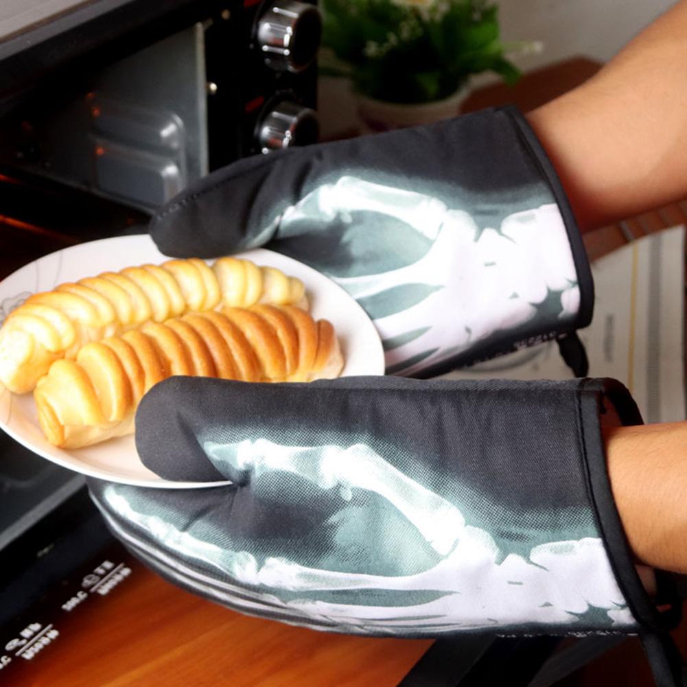 Microwave Oven Gloves Banana Skeleton 3D Printed Cotton Mitts Home Baking Supplies Oven Insulated Gloves 1 Pair