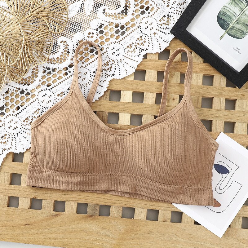 Women Wireless Padded Tube Top One-piece Solid Color Bralette Backless Nonadjusted Straps Crop Top 2022: yellowish brown