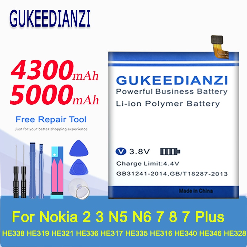 GUKEEDIANZI Batteria Ad Alta Capacità Per Nokia 2 3 5 6 7 7 Plus 8 HE338 HE319 HE321 HE336 HE317 HE335 HE316 HE340 HE346 HE328