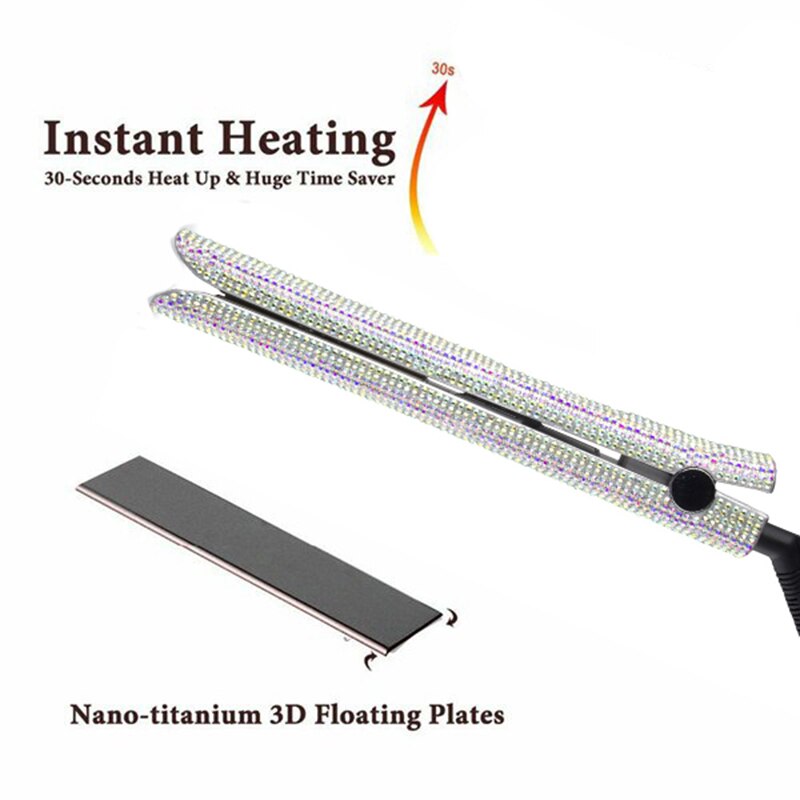US Plug Crystal Hair Flat Iron Titanium Plate Diamond Hair Straightener Hair Styling Tools LCD HairdressingFlat Iron 470F Ti