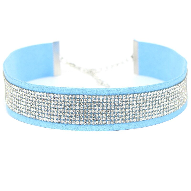 Gargantilla gótica de cuero negro con diamantes de imitación para mujer, collar de cristal, Gargantilla con estilo, joyería de ,: blue