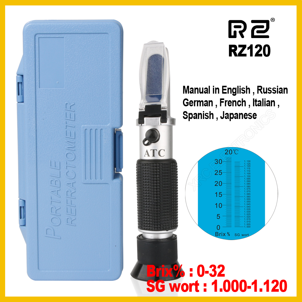 Rz ægte detail pakke refraktometer øl brix urt sukker alkohol sg vægtfylde håndholdt værktøj hydrometer  rz120 værktøj