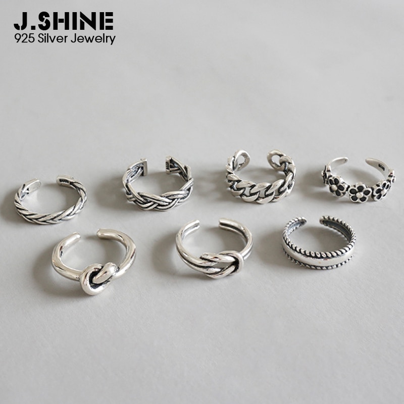 JShine Women's Rings Open Adjustable 925 Sterling Silver Midi Finger Knuckle Ring Retro Flower Toe Chain Ring Beach Foot Jewelry