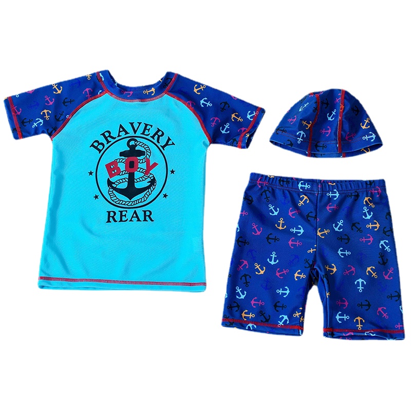 Jongens Badmode Kinderen Zwemkleding Korte Mouwen Bodysuit Jongens 2 Stuks Zwemkleding Met Cap Kids Badpak Jongen Zon-proof Beachwear