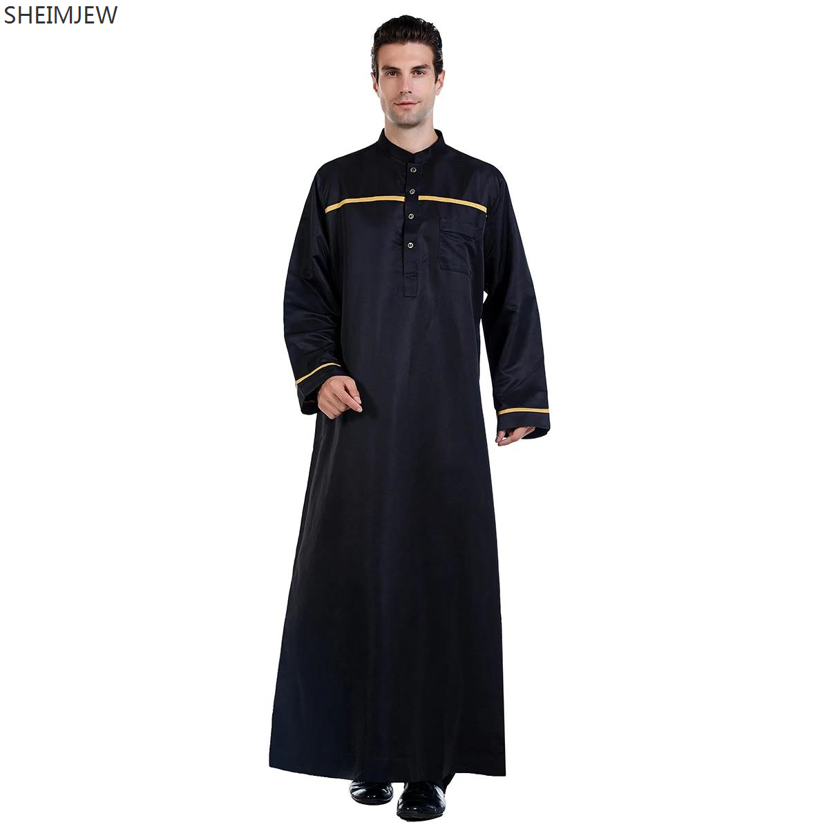 Ramadan thobe para homem muçulmano gola manga longa roupa arábia saudita islâmica poliéster robe maxi-muslim huui dubai abaya