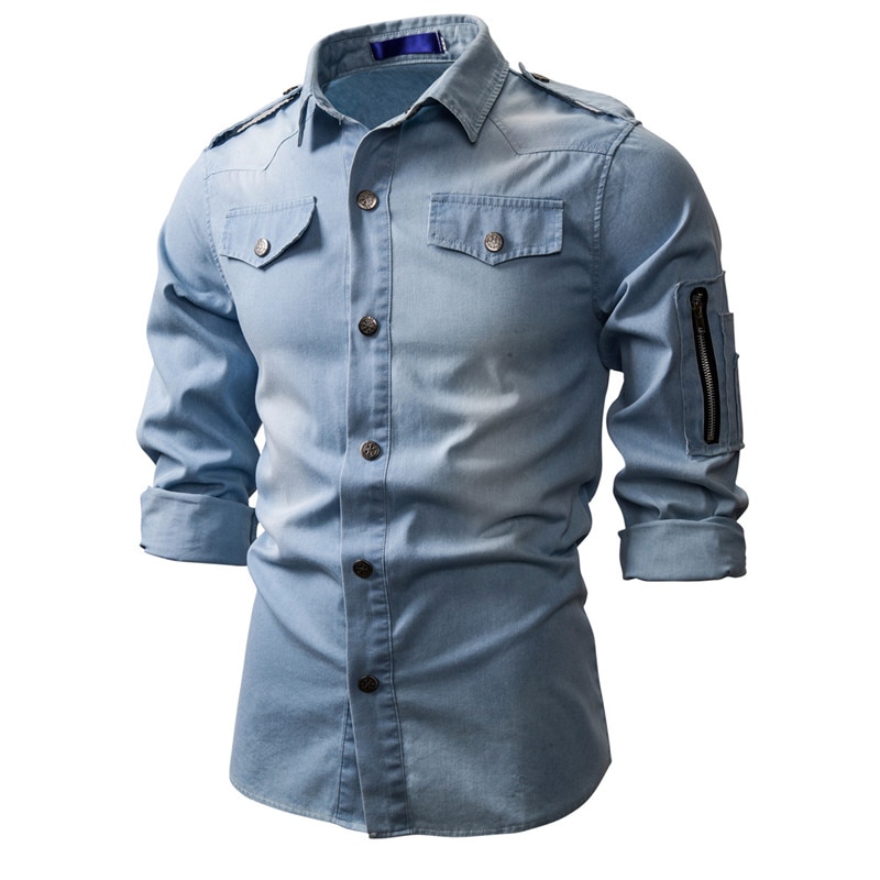 Camisa vaquera lavada de manga larga para hombre, estilo informal, ajustada, con cuello cuadrado, para otoño e invierno