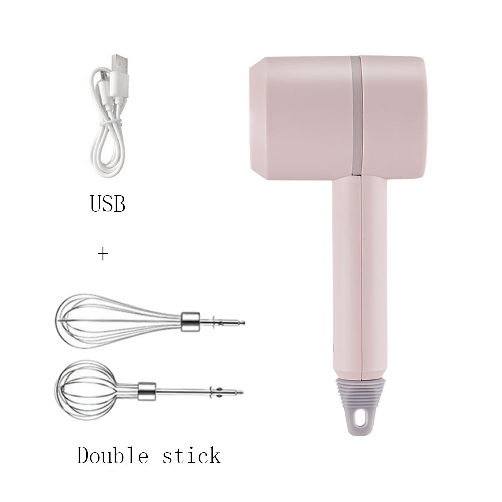 Elektrisk matmikser usb oppladbar trådløs håndmikser kjøkkendeigmikser eggvisper bærbar melkeskummermaskin: Rosa