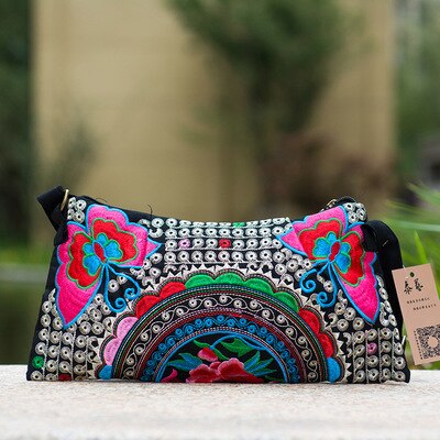 Nationale borduurwerk multi boodschappentassen kleurrijke bloemen geborduurde dames schouder- en crossbodytassen canvas tas met rits: 5