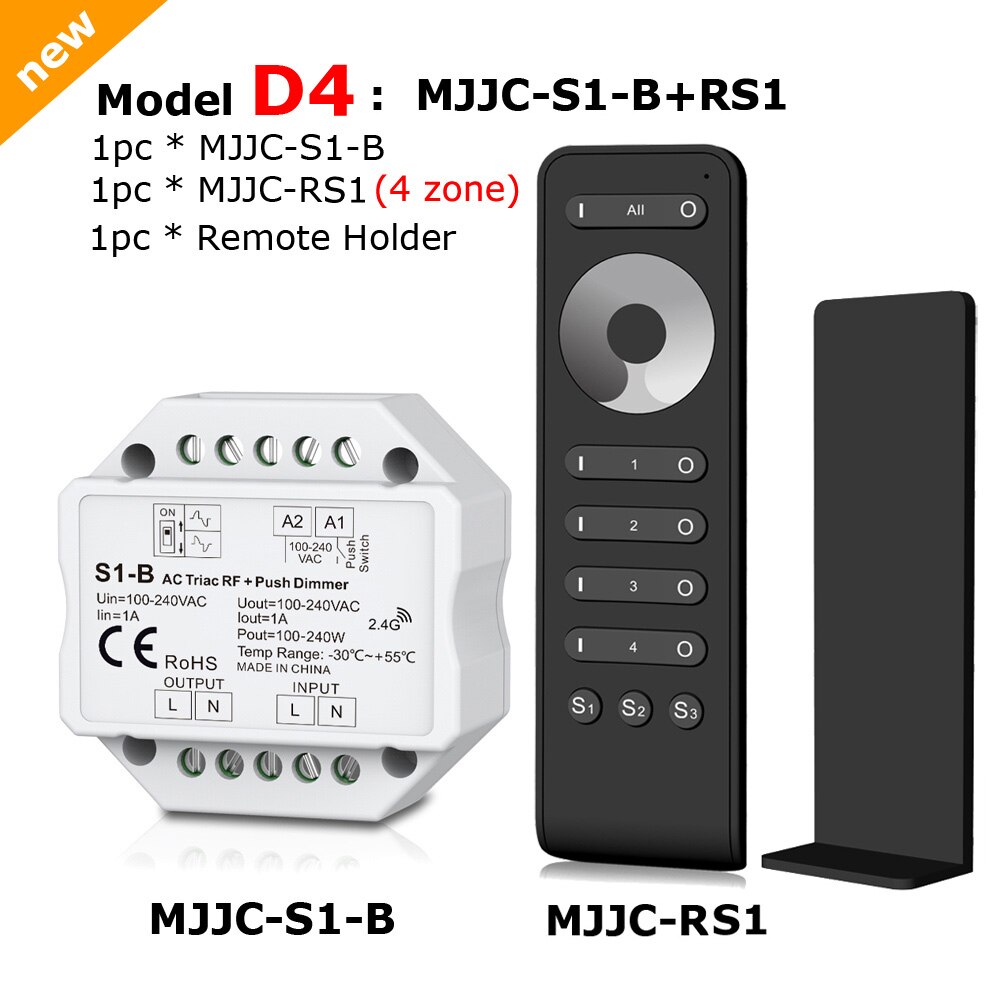 Dimmer led 220v 230v 110v ac triac wireless rf dimbar trykkbryter med 2.4g fjernkontroll 220v dimmer switch for led lampe pære  s1- b: Modell  d4
