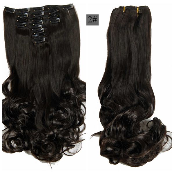 Luksus til fletning 50cm fremhævede farve syntetiske clips ins hårstykker bølget syntetisk clip on hair extensions 50cm 8 stk/sæt: #2