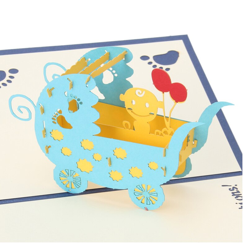 3D Baby CarriagesGreeting Card Up Paper Cut Postcard Birthday Party