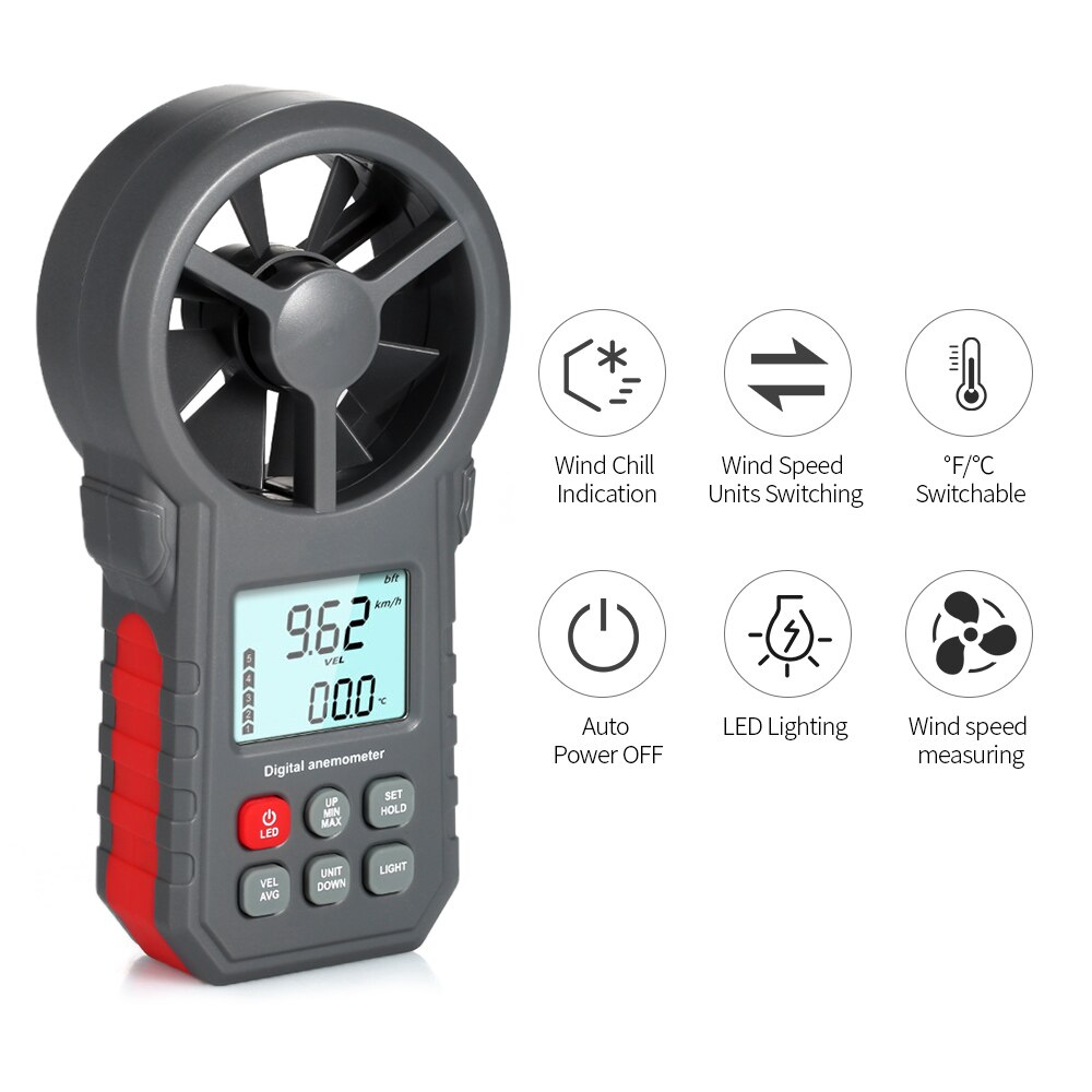 LCD Digital Anemometer Wind Speed Meter Wind Speed/Air Velocity/Air Temperature Test Tool Wind Speed Gauges