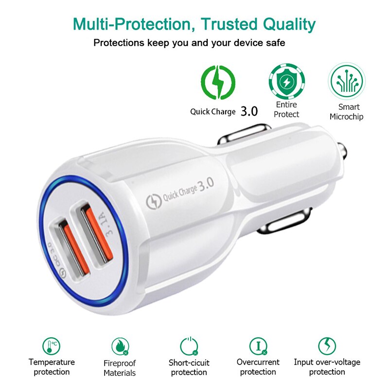 Snel Opladen 5V 3.1A 3.0 2 Port Usb Car Charger Qc 3.0 9V 12V Autolader Snel laadstroom Mobiele Telefoon Travel Adapter Xedain