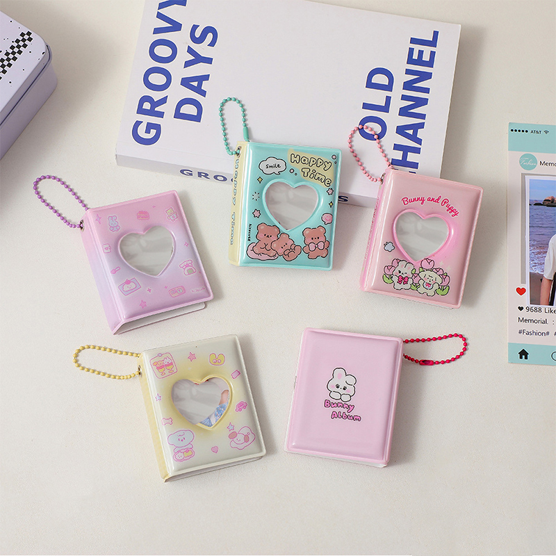 Mini livre de collecte de Photos de dessin animé, petit Album Photo de 2 pouces, pendentif en PVC, porte-carte décoratif mignon avec porte-clés imprimé ours