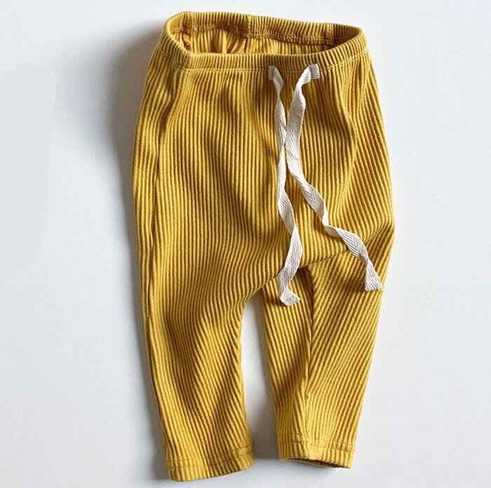 Infant Kids Baby Meisjes Jongens Geribbelde Broek Solid Slim Fit Gestreepte Geplooide Elastische Band Bodems Lange Wilde Mode Broek: YELLOW / 3M