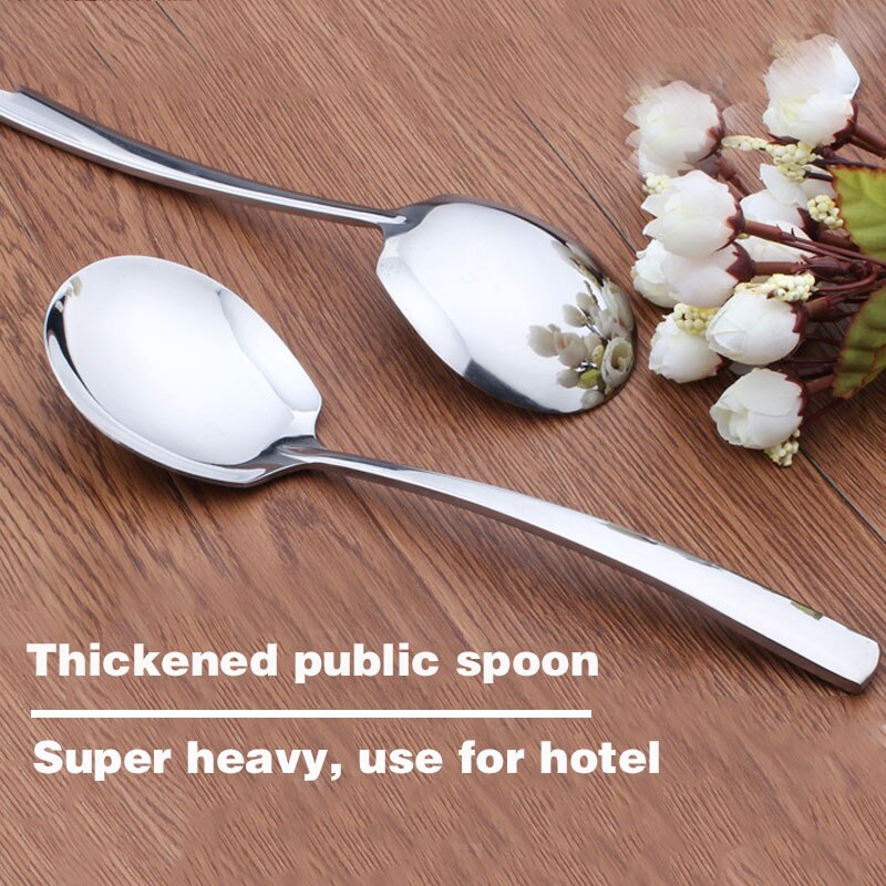 8.7" Large Stainless Steel Buffet Serving Spoon Soup Public Spoon Thickened Stirring Tablespoon Western Restaurant Round Spoons