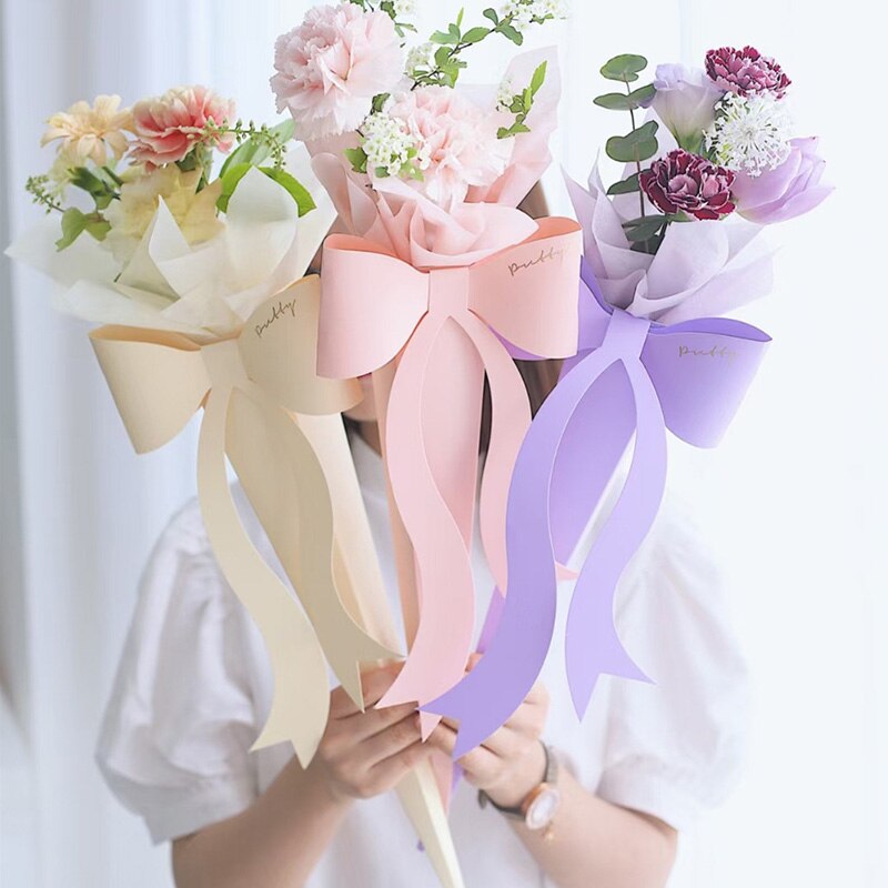 Single Bouquet Flower Box Small 520 Valentine'S Day Bow Knot Folding Flower Packaging Box Flower Arrangement Manual Diy