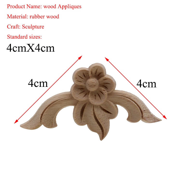 VZLX Flower Wood Carving Natural Wood Appliques for Furniture Cabinet Unpainted Wooden Mouldings Decal Decorative Figurine