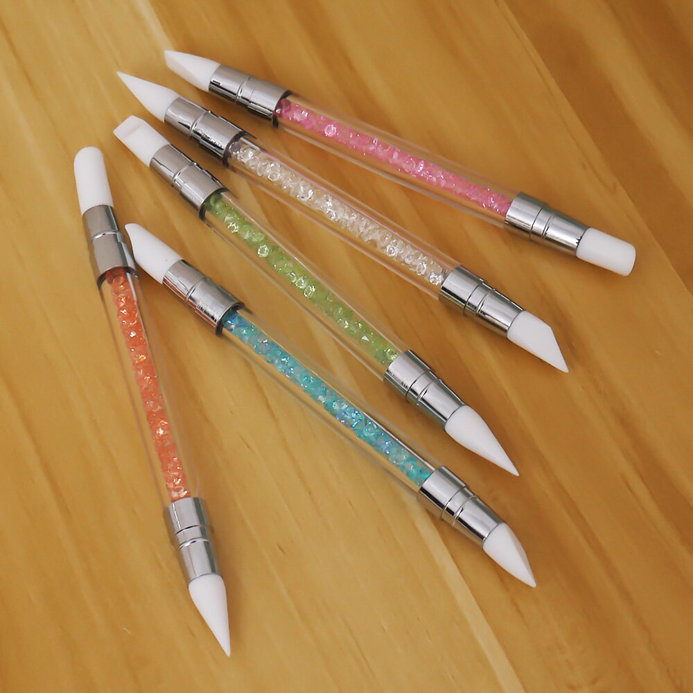 Brochas para uñas de diamantes de imitación, pincel de silicona para uñas con mango acrílico, herramientas para pinceles para uñas