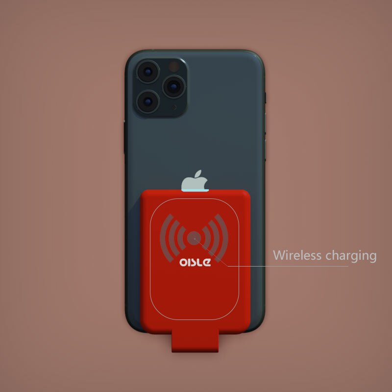 Oisle mini clipe de volta bateria para iphone 12 11x7 8 6 plus se xs max xr se2 magro backup externo caso carregador de bateria power bank: 282X-Wireless-Red