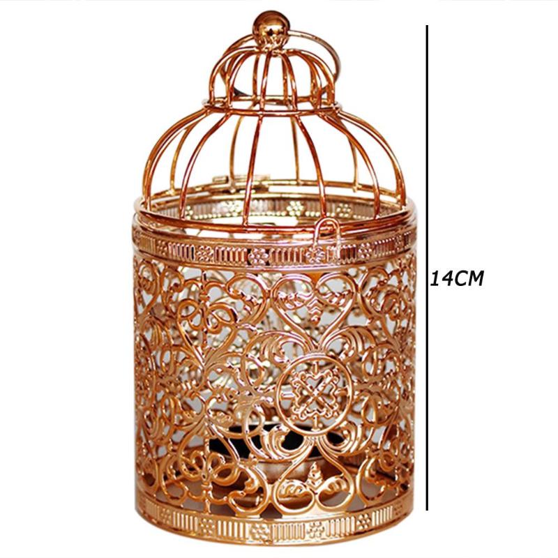 Retro Europe Style Metal Iron Act Birdcage Tea Light Candlestick Rose Gold Hanging Lantern Desktop Ornaments Home Decor
