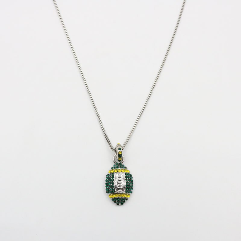 Homens caixa longa corrente softball soprts pingente colar verde strass futebol pingentes jóias promoção presentes: Default Title