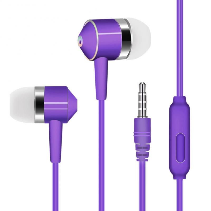 In-ear Mobile Phone Headset Line Control Subwoofer With Wheat Earphones Universal Mobile Phone Headset Accessories: Purple 